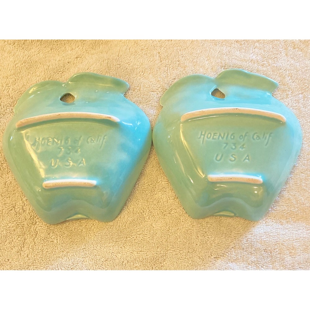 Vintage Hoenig of California 734 Aqua Turquoise Apple Ceramic Bowls Set of 2 MCM - Picture 6 of 6